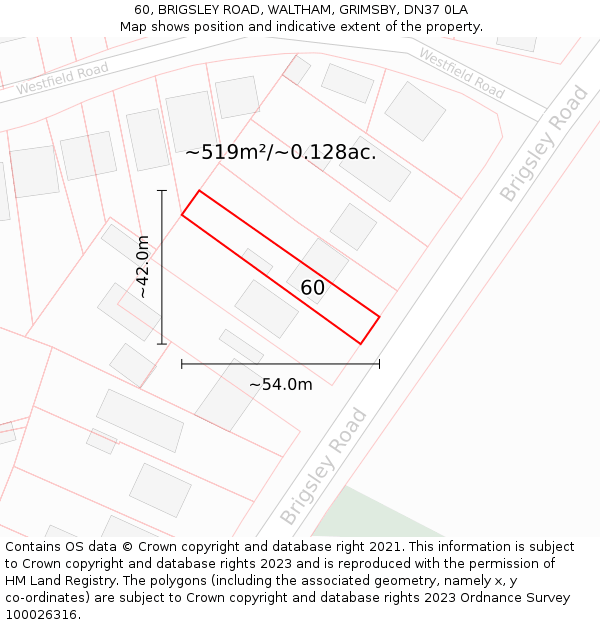 60, BRIGSLEY ROAD, WALTHAM, GRIMSBY, DN37 0LA: Plot and title map