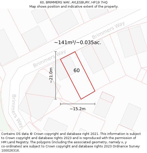 60, BRIMMERS WAY, AYLESBURY, HP19 7HQ: Plot and title map