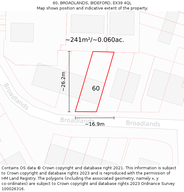 60, BROADLANDS, BIDEFORD, EX39 4QL: Plot and title map