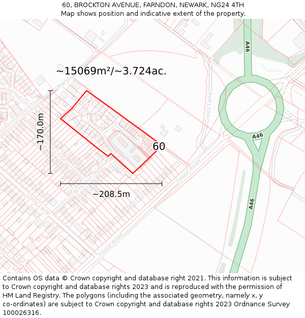 60, BROCKTON AVENUE, FARNDON, NEWARK, NG24 4TH: Plot and title map