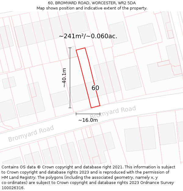 60, BROMYARD ROAD, WORCESTER, WR2 5DA: Plot and title map