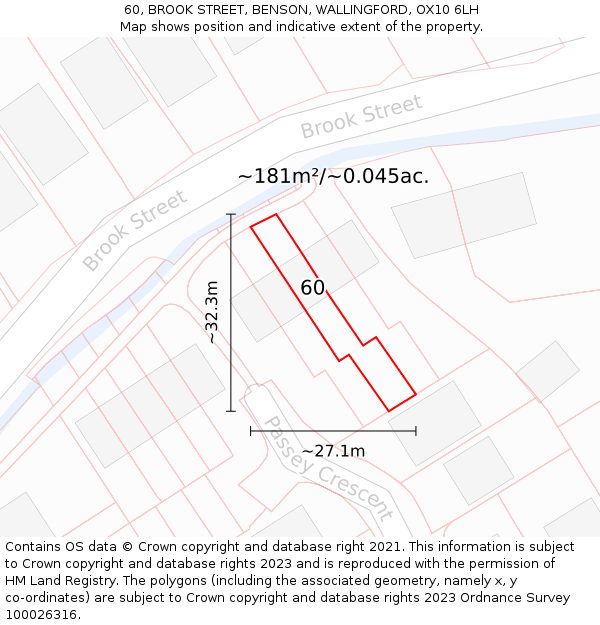 60, BROOK STREET, BENSON, WALLINGFORD, OX10 6LH: Plot and title map