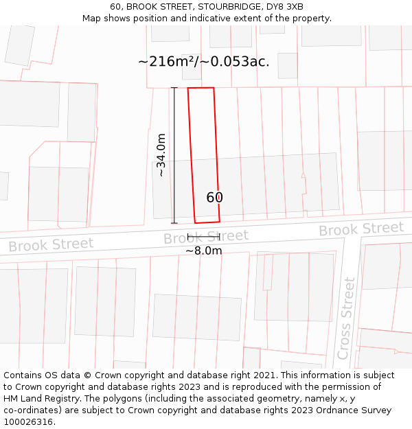 60, BROOK STREET, STOURBRIDGE, DY8 3XB: Plot and title map