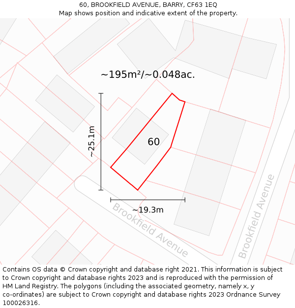 60, BROOKFIELD AVENUE, BARRY, CF63 1EQ: Plot and title map