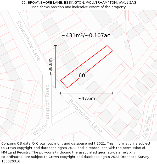 60, BROWNSHORE LANE, ESSINGTON, WOLVERHAMPTON, WV11 2AG: Plot and title map