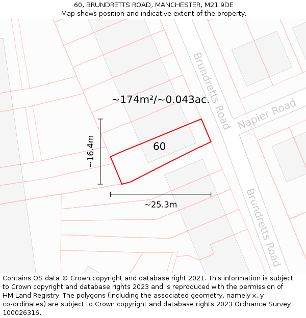 60, BRUNDRETTS ROAD, MANCHESTER, M21 9DE: Plot and title map