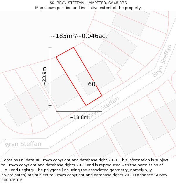 60, BRYN STEFFAN, LAMPETER, SA48 8BS: Plot and title map