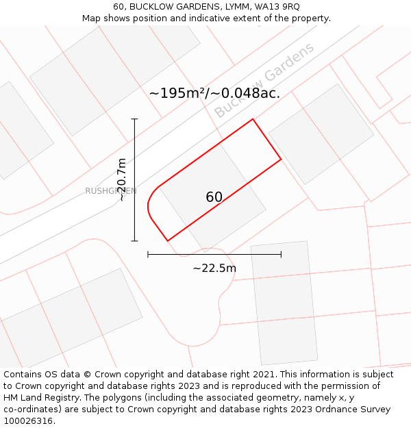 60, BUCKLOW GARDENS, LYMM, WA13 9RQ: Plot and title map