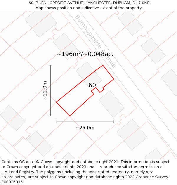 60, BURNHOPESIDE AVENUE, LANCHESTER, DURHAM, DH7 0NF: Plot and title map