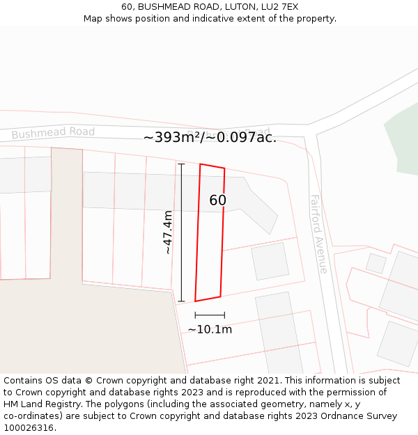 60, BUSHMEAD ROAD, LUTON, LU2 7EX: Plot and title map