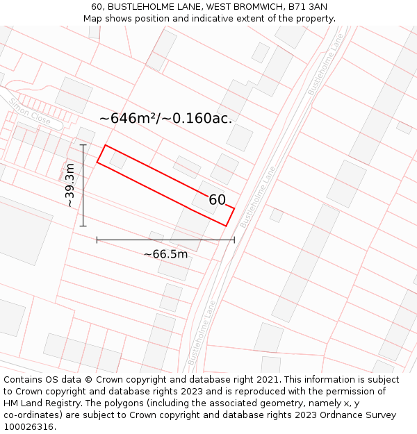 60, BUSTLEHOLME LANE, WEST BROMWICH, B71 3AN: Plot and title map