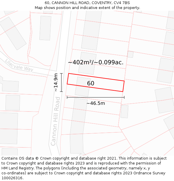 60, CANNON HILL ROAD, COVENTRY, CV4 7BS: Plot and title map