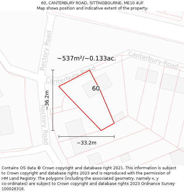 60, CANTERBURY ROAD, SITTINGBOURNE, ME10 4UF: Plot and title map