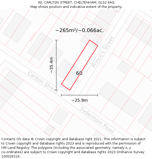 60, CARLTON STREET, CHELTENHAM, GL52 6AQ: Plot and title map