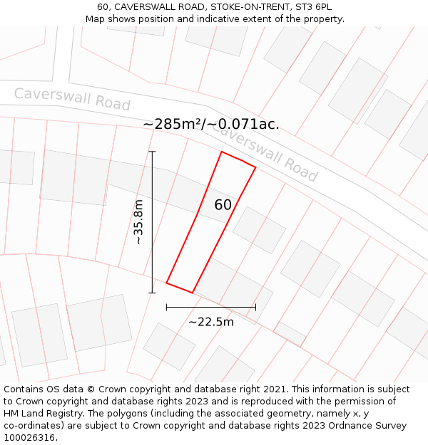 60, CAVERSWALL ROAD, STOKE-ON-TRENT, ST3 6PL: Plot and title map