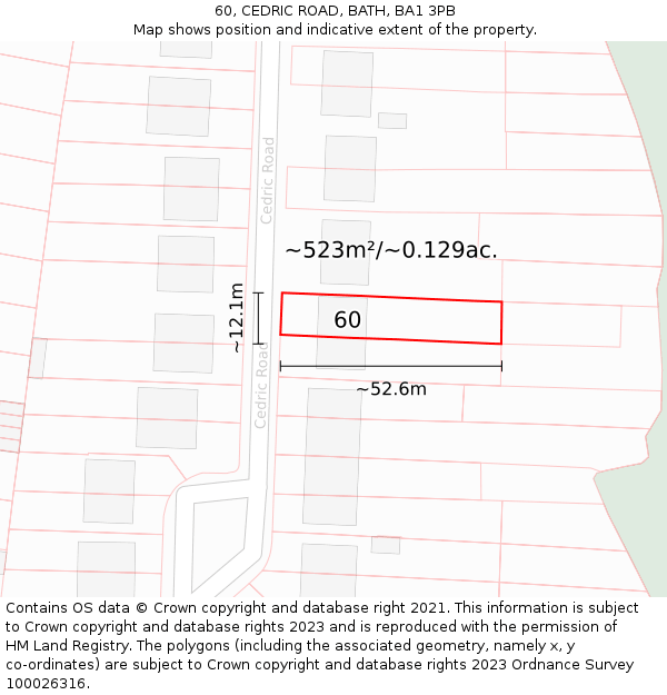 60, CEDRIC ROAD, BATH, BA1 3PB: Plot and title map