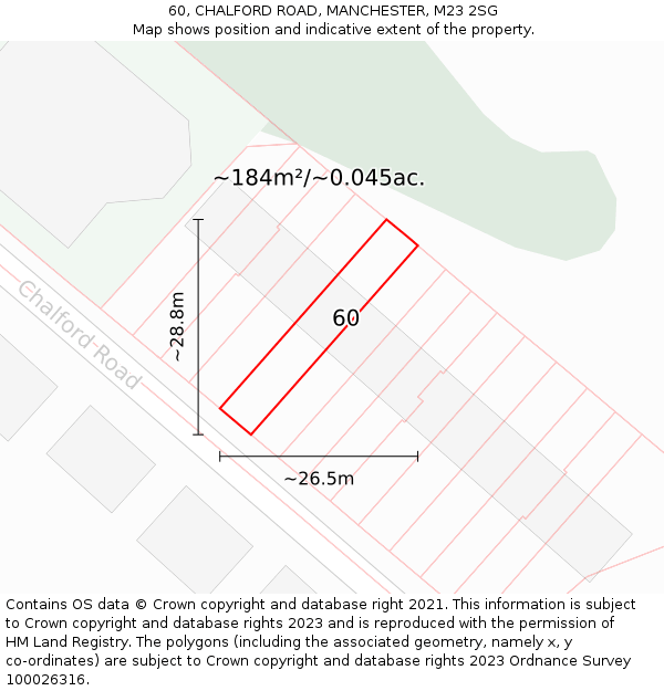 60, CHALFORD ROAD, MANCHESTER, M23 2SG: Plot and title map