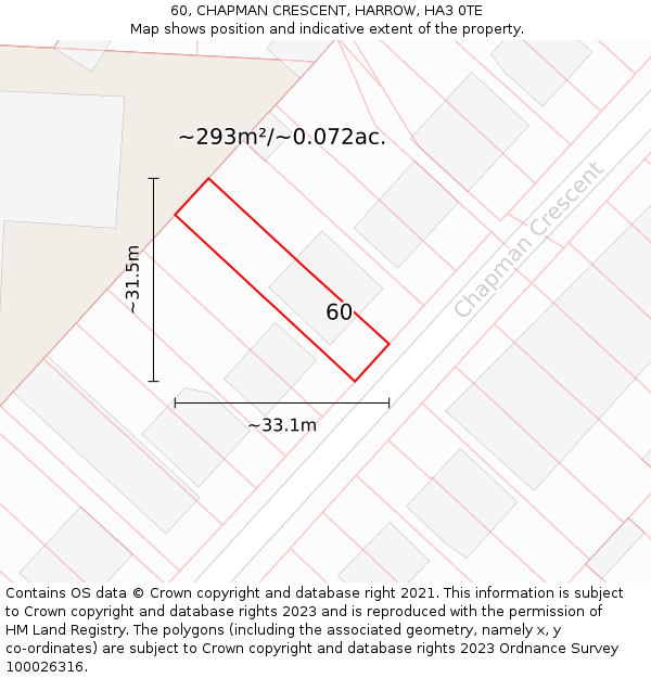 60, CHAPMAN CRESCENT, HARROW, HA3 0TE: Plot and title map