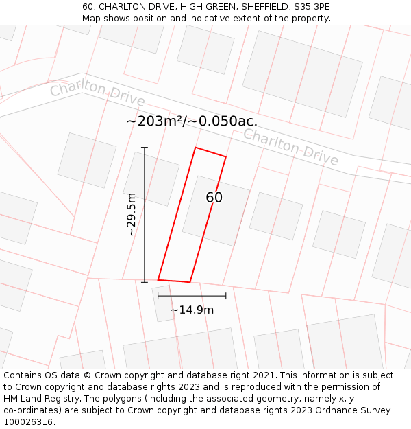 60, CHARLTON DRIVE, HIGH GREEN, SHEFFIELD, S35 3PE: Plot and title map