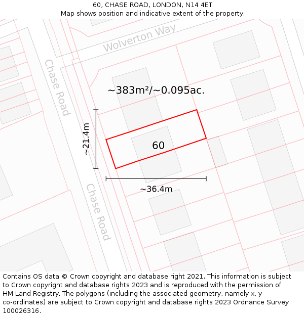 60, CHASE ROAD, LONDON, N14 4ET: Plot and title map