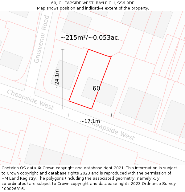 60, CHEAPSIDE WEST, RAYLEIGH, SS6 9DE: Plot and title map