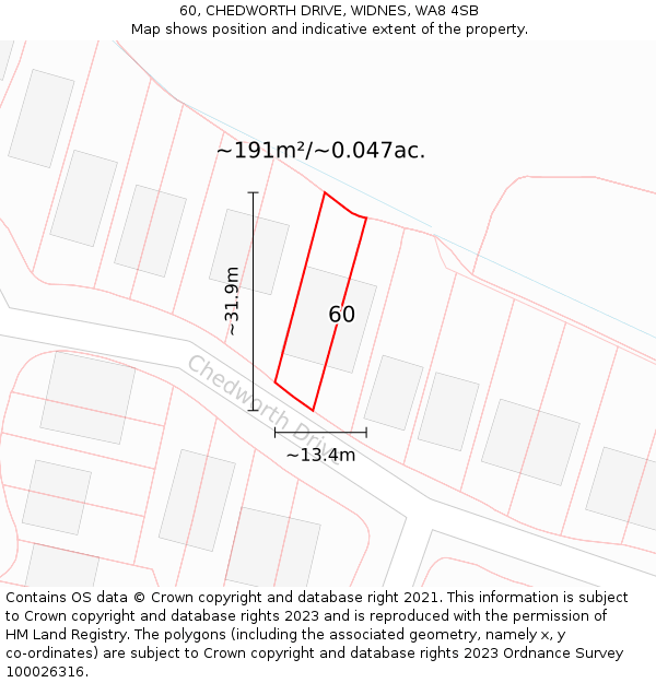 60, CHEDWORTH DRIVE, WIDNES, WA8 4SB: Plot and title map