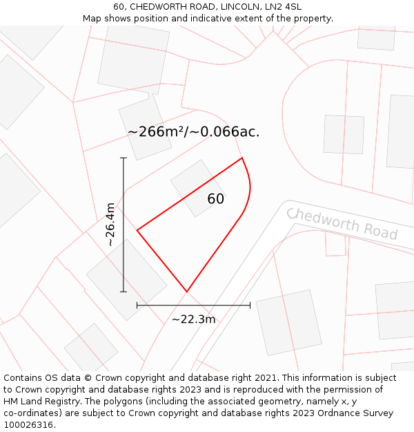 60, CHEDWORTH ROAD, LINCOLN, LN2 4SL: Plot and title map