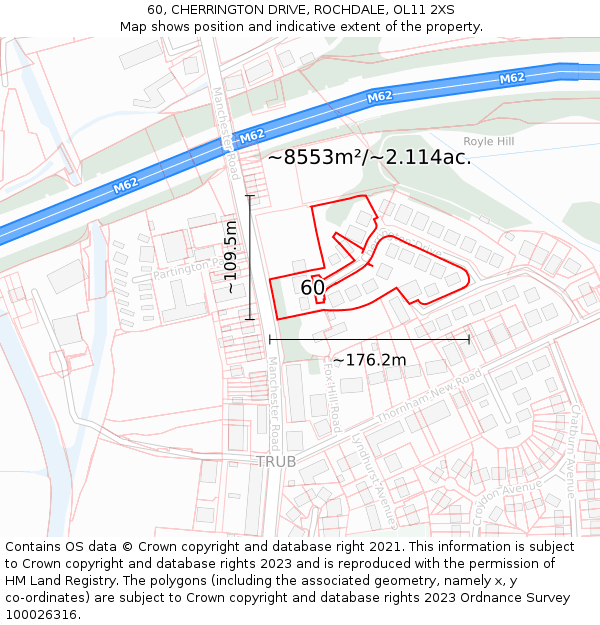 60, CHERRINGTON DRIVE, ROCHDALE, OL11 2XS: Plot and title map