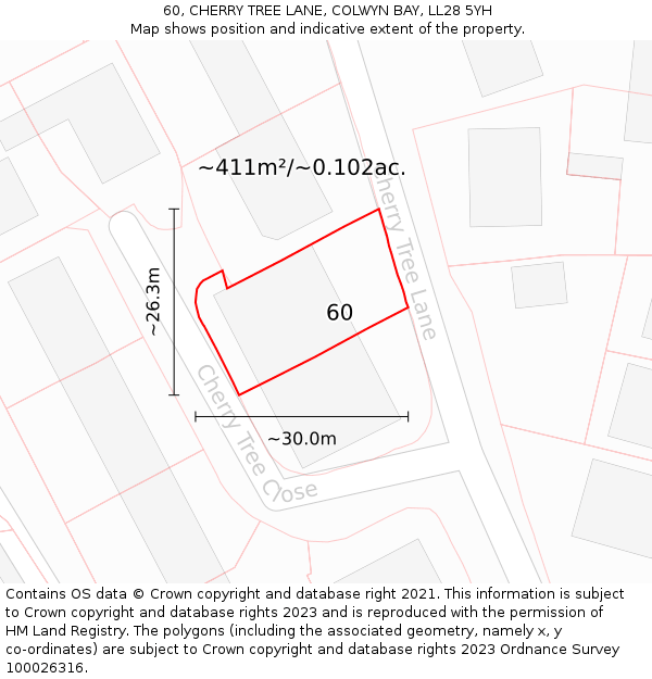 60, CHERRY TREE LANE, COLWYN BAY, LL28 5YH: Plot and title map