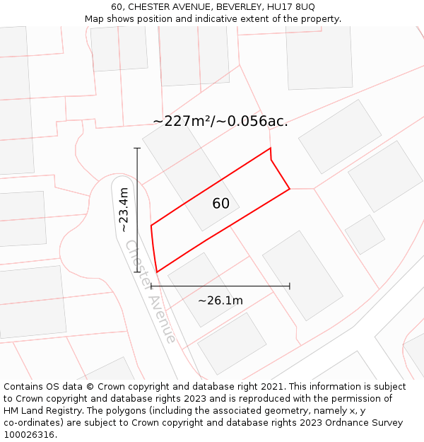 60, CHESTER AVENUE, BEVERLEY, HU17 8UQ: Plot and title map