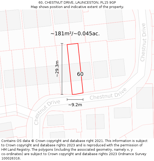 60, CHESTNUT DRIVE, LAUNCESTON, PL15 9GP: Plot and title map