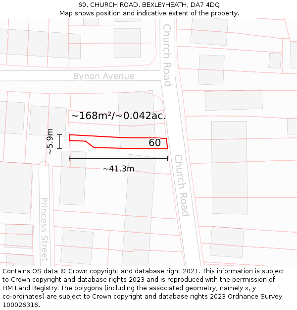 60, CHURCH ROAD, BEXLEYHEATH, DA7 4DQ: Plot and title map