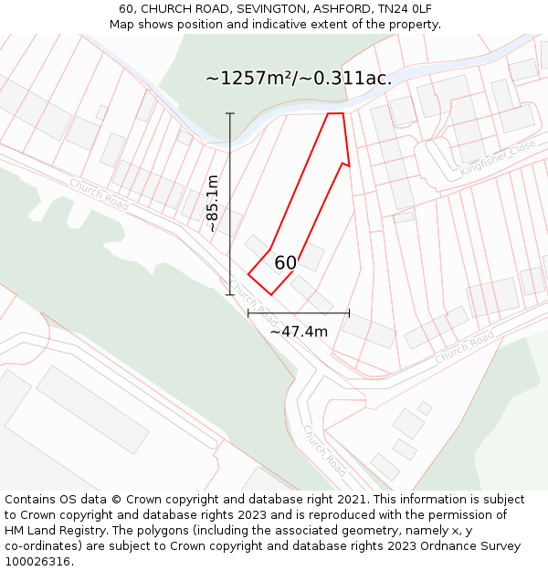 60, CHURCH ROAD, SEVINGTON, ASHFORD, TN24 0LF: Plot and title map