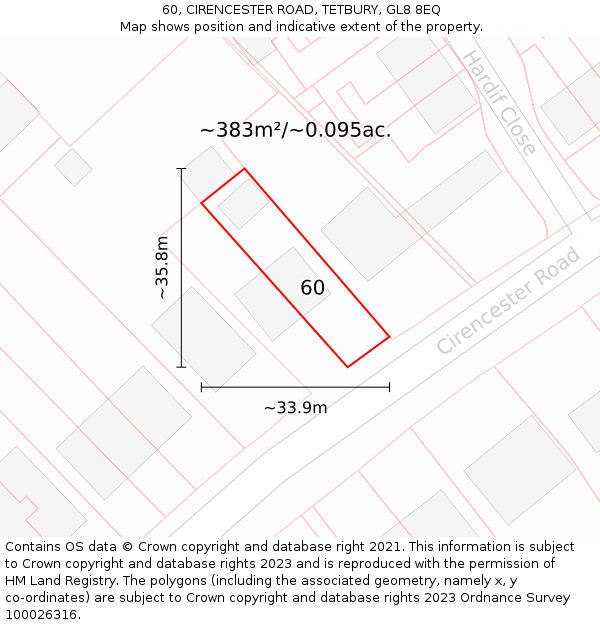 60, CIRENCESTER ROAD, TETBURY, GL8 8EQ: Plot and title map