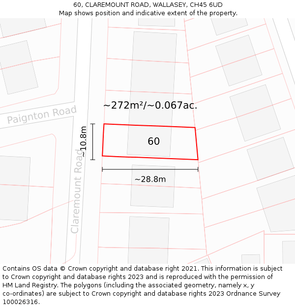 60, CLAREMOUNT ROAD, WALLASEY, CH45 6UD: Plot and title map