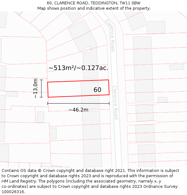 60, CLARENCE ROAD, TEDDINGTON, TW11 0BW: Plot and title map