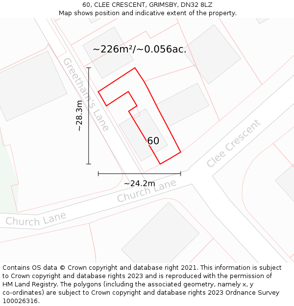 60, CLEE CRESCENT, GRIMSBY, DN32 8LZ: Plot and title map