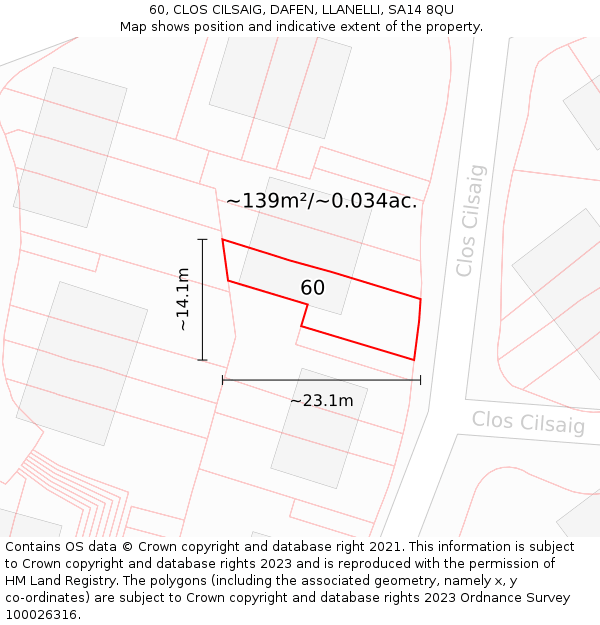 60, CLOS CILSAIG, DAFEN, LLANELLI, SA14 8QU: Plot and title map