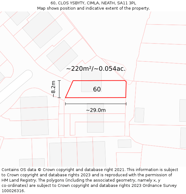 60, CLOS YSBYTY, CIMLA, NEATH, SA11 3PL: Plot and title map