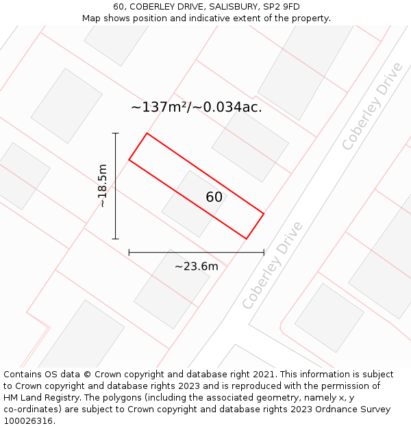 60, COBERLEY DRIVE, SALISBURY, SP2 9FD: Plot and title map