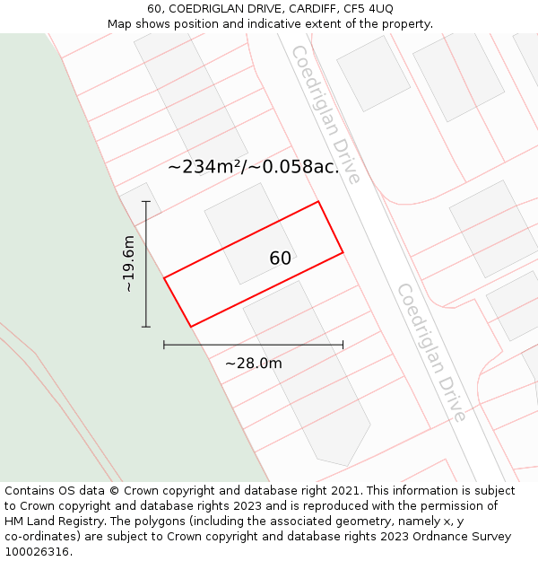 60, COEDRIGLAN DRIVE, CARDIFF, CF5 4UQ: Plot and title map