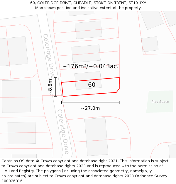 60, COLERIDGE DRIVE, CHEADLE, STOKE-ON-TRENT, ST10 1XA: Plot and title map