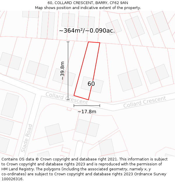 60, COLLARD CRESCENT, BARRY, CF62 9AN: Plot and title map