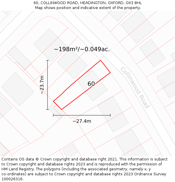 60, COLLINWOOD ROAD, HEADINGTON, OXFORD, OX3 8HL: Plot and title map