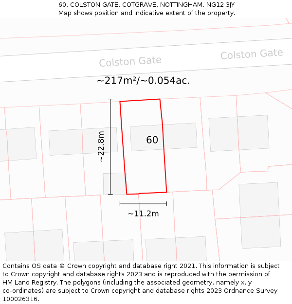 60, COLSTON GATE, COTGRAVE, NOTTINGHAM, NG12 3JY: Plot and title map