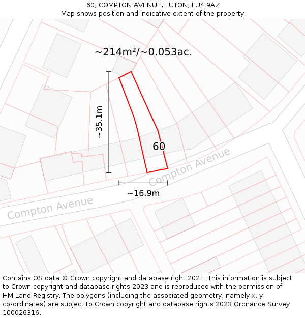 60, COMPTON AVENUE, LUTON, LU4 9AZ: Plot and title map