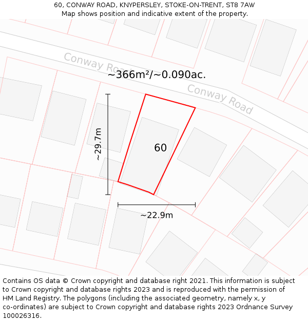 60, CONWAY ROAD, KNYPERSLEY, STOKE-ON-TRENT, ST8 7AW: Plot and title map