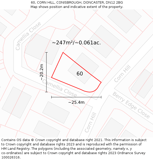 60, CORN HILL, CONISBROUGH, DONCASTER, DN12 2BG: Plot and title map