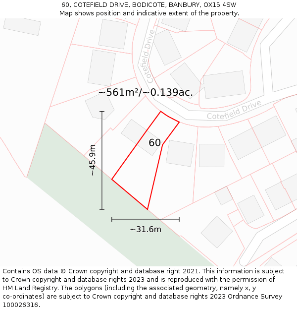 60, COTEFIELD DRIVE, BODICOTE, BANBURY, OX15 4SW: Plot and title map