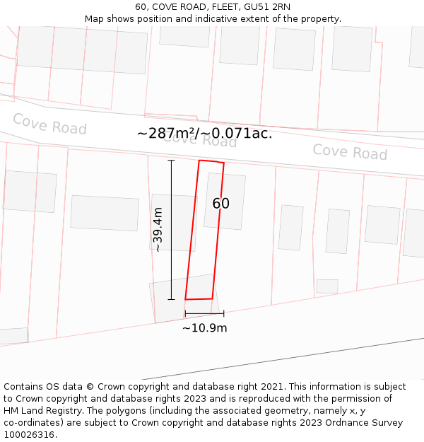 60, COVE ROAD, FLEET, GU51 2RN: Plot and title map